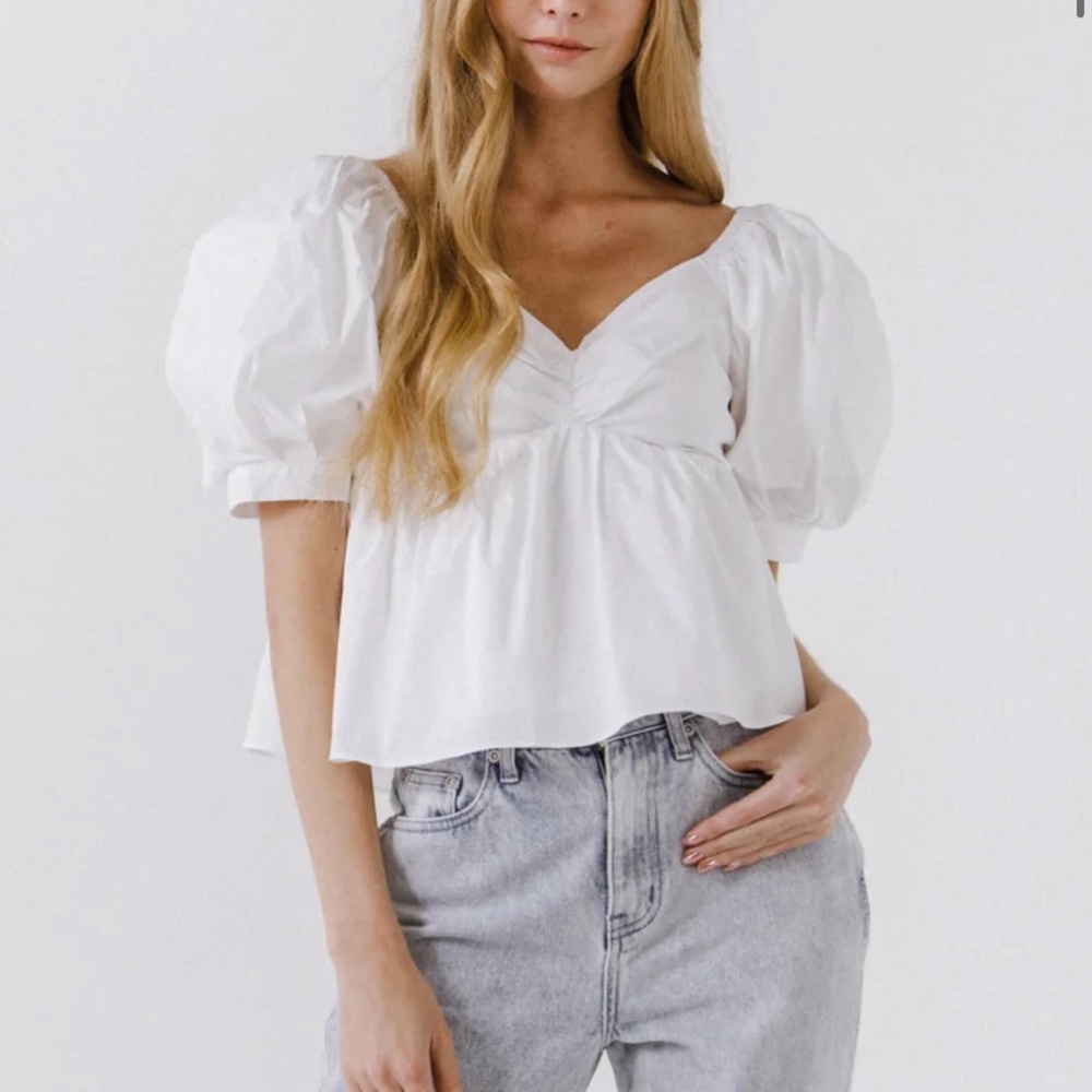 english factory WOMEN WOVEN SHORT PUFF SLEEVE BLOUSE XS
